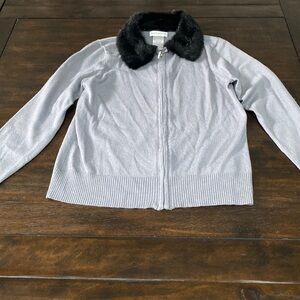 Worthington Gray Cardigan with Faux Fur Collar Size Medium